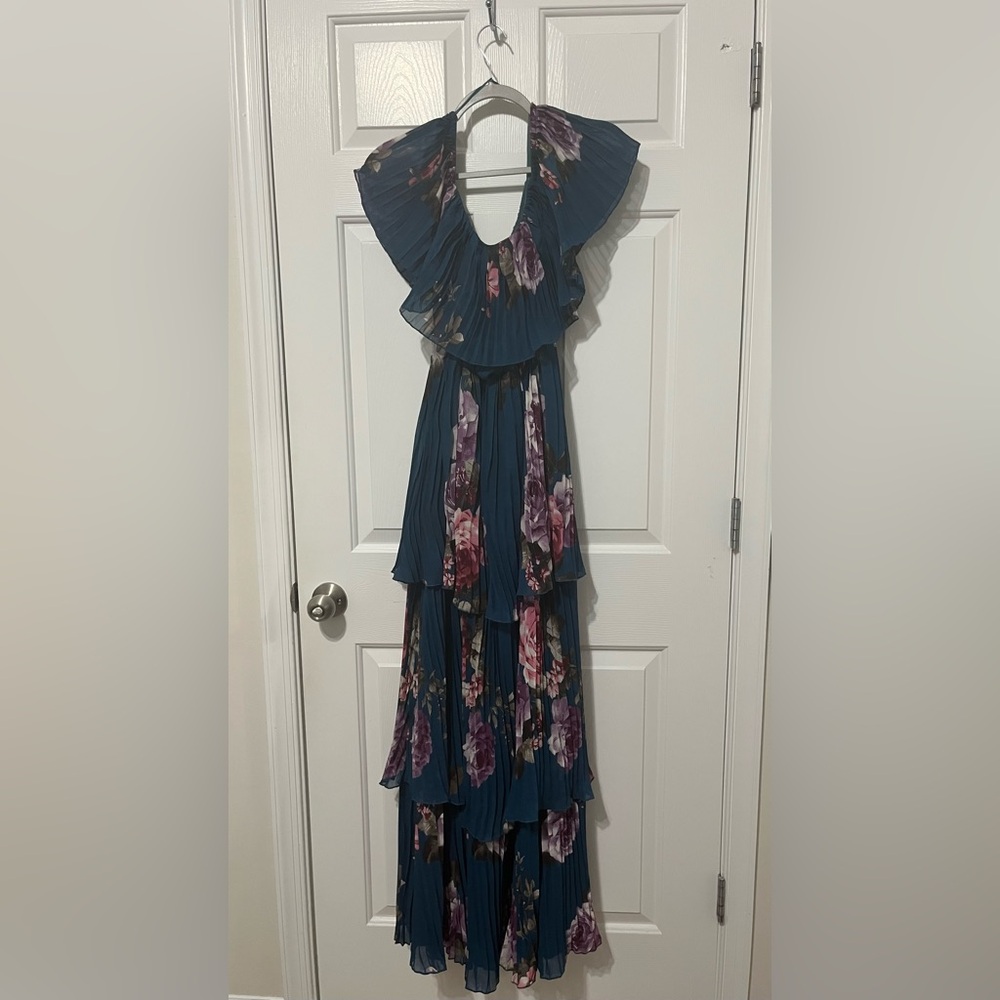 Elegant Floral Maxi Dress - Blue and Purple